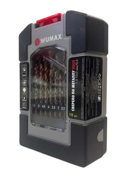 Набор сверел по металлу HSCO (5% Co) DIN338, 19 шт. 1-10 мм./0,5, WUMAX