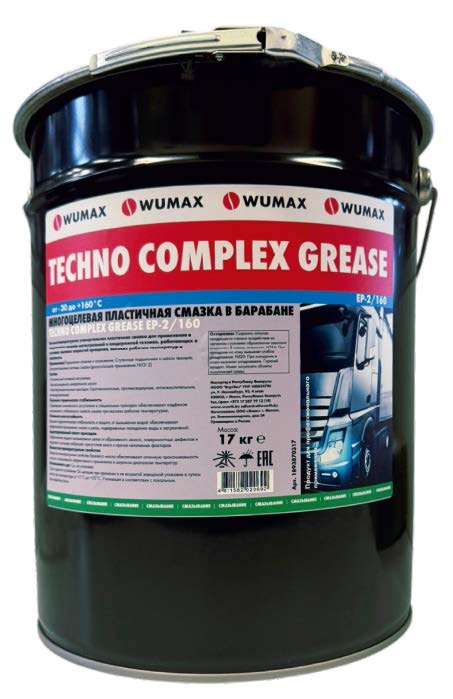 Многоцелевая пластичная смазка (в ведре/в барабане) TECHNO COMPLEX GREASE EP-2/160, 17 кг. WUMAX