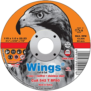 Круг отрезной D125х1,6 мм, прямой, нерж. сталь, WINGS