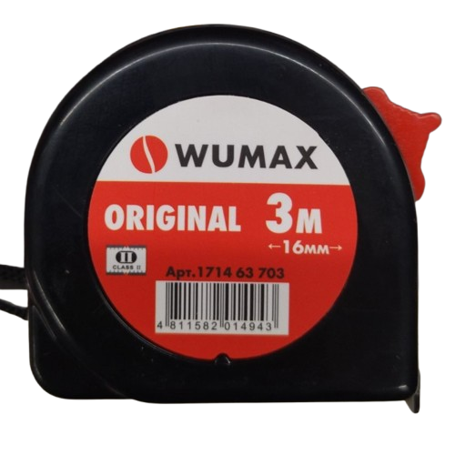 Рулетка измерительная, 3м*16мм, 2 класс, ORIGINAL, WUMAX