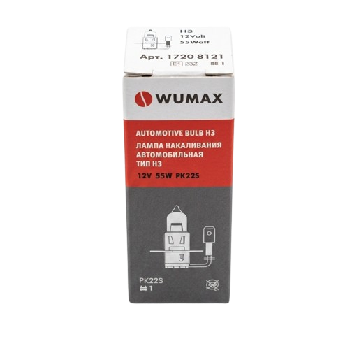 Лампа накаливания автомобильная тип H3 12V 55W, PK22S, WUMAX