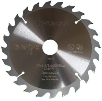 Диск пильный 190х2,2/1,4х30/20мм Z24, WUMAX