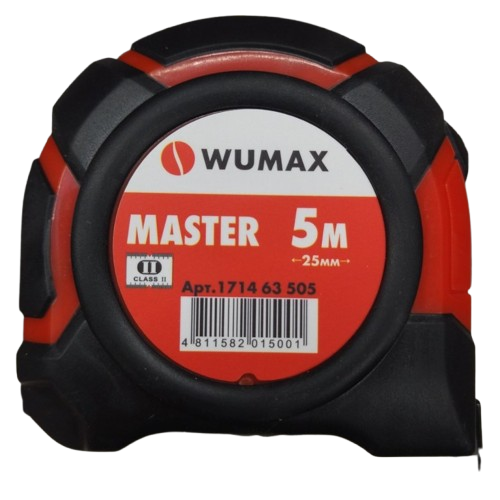 Рулетка измерительная, 5м*25мм, 2 класс, MASTER, WUMAX
