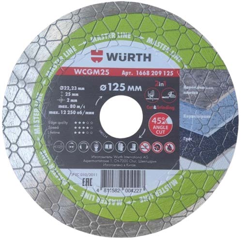 Алмазный диск по плитке 1A1R WURTH WCGM25 d125х22,2х2,0х25мм