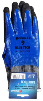 Перчатки защитные от минимальных рисков, покрыты нитрилом, латексная защита, Blue Tech, р. 9, WUMAX