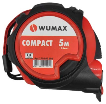 Рулетка измерительная, 5м*25мм, магнитная, 2 класс, COMPACT, WUMAX
