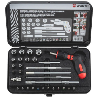 Набор бит и головок (37 шт.) с реверсивной отверткой, ZEBRA, WURTH
