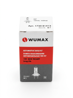 Лампа накаливания автомобильная тип H7 12V 55W Long Life, PX26DT, WUMAX