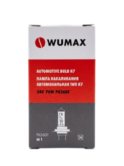 Лампа накаливания автомобильная тип H7 24V 70W, PX26DT, WUMAX